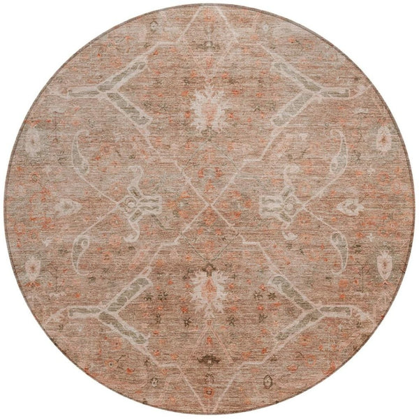 HomeRoots 8' Coral and Copper Round Floral Area Rug - Washable, Durable, Perfect for Indoor and Outdoor Spaces 658257