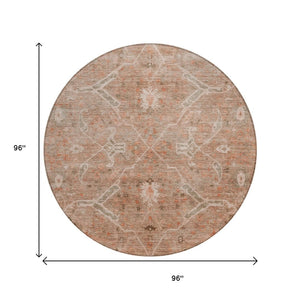 HomeRoots 8' Coral and Copper Round Floral Area Rug - Washable, Durable, Perfect for Indoor and Outdoor Spaces 658257