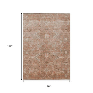 HomeRoots 8' X 10' Coral and Copper Floral Area Rug - Durable, Washable, Indoor/Outdoor Home Accent Decor 658258