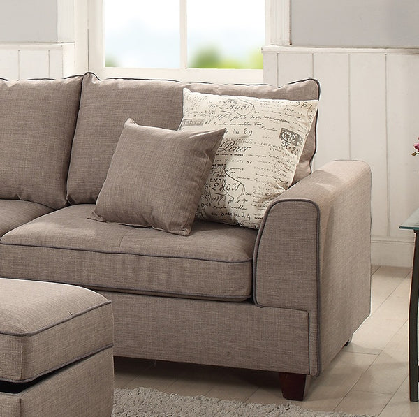 English Elm Beautiful 3-pcs Sectional Sofa with Reversible Chaise and Storage Ottoman Plush Summer Hues Comfort Mocha 76 L x 35 W x 16 H B011S01056