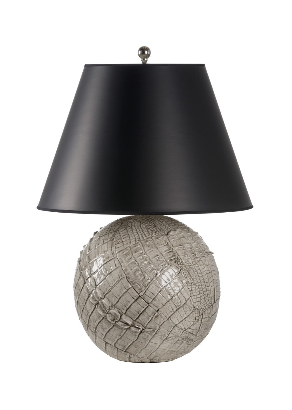 Wildwood Ally Handcrafted Italian Ceramic Lamp With Alligator-Skin Texture, Glossy Gray Glaze & Black Shade 65826