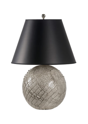 Wildwood Ally Handcrafted Italian Ceramic Lamp With Alligator-Skin Texture, Glossy Gray Glaze & Black Shade 65826
