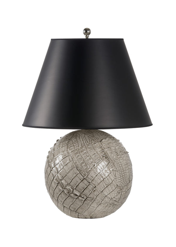 Wildwood Ally Handcrafted Italian Ceramic Lamp With Alligator-Skin Texture, Glossy Gray Glaze & Black Shade 65826