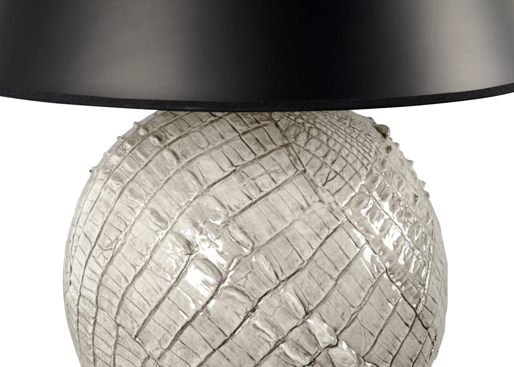 Wildwood Ally Handcrafted Italian Ceramic Lamp With Alligator-Skin Texture, Glossy Gray Glaze & Black Shade 65826