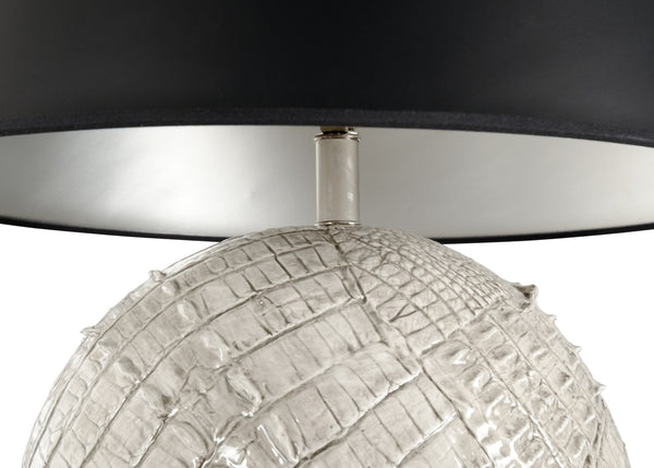 Wildwood Ally Handcrafted Italian Ceramic Lamp With Alligator-Skin Texture, Glossy Gray Glaze & Black Shade 65826