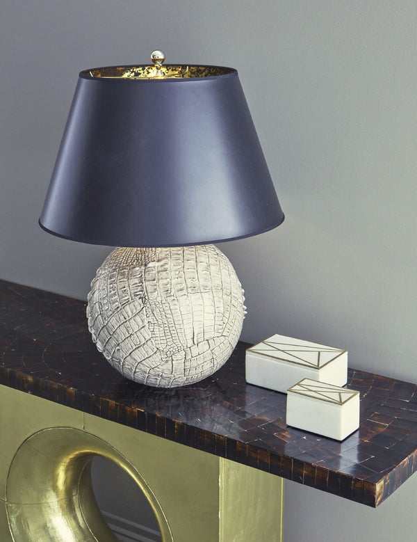 Wildwood Ally Handcrafted Italian Ceramic Lamp With Alligator-Skin Texture, Glossy Gray Glaze & Black Shade 65826
