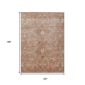 HomeRoots 10' Coral & Copper Floral Washable Area Rug - Durable, Stain-Resistant for Indoor & Outdoor Use 658260