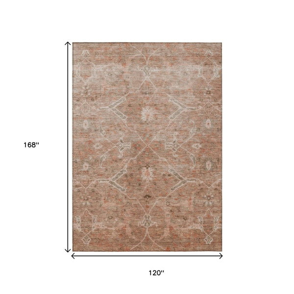 HomeRoots 10' Coral & Copper Floral Washable Area Rug - Durable, Stain-Resistant for Indoor & Outdoor Use 658260