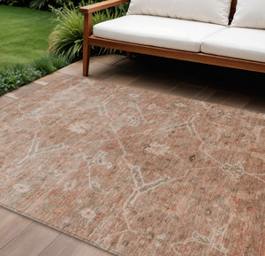 HomeRoots 10' Coral & Copper Floral Washable Area Rug - Durable, Stain-Resistant for Indoor & Outdoor Use 658260