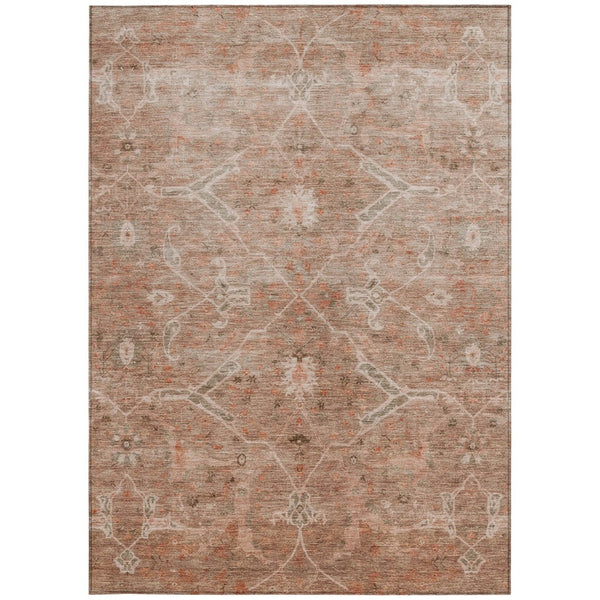 HomeRoots 10' Coral & Copper Floral Washable Area Rug - Durable, Stain-Resistant for Indoor & Outdoor Use 658260