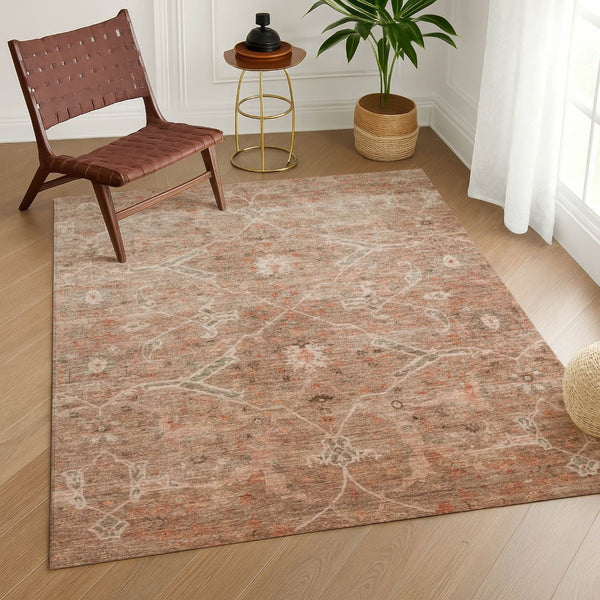 HomeRoots 10' Coral & Copper Floral Washable Area Rug - Durable, Stain-Resistant for Indoor & Outdoor Use 658260