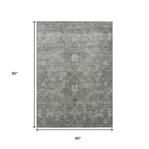 HomeRoots 5' X 8' Pewter and Gray Floral Area Rug - Durable, Washable, Indoor/Outdoor, Perfect for High-Traffic Spaces 658262