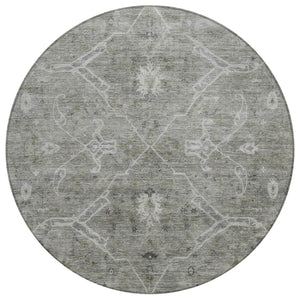 HomeRoots 8' Pewter and Gray Round Floral Area Rug – Stylish, Washable Indoor/Outdoor Design for Any Space 658263