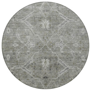 HomeRoots 8' Pewter and Gray Round Floral Area Rug – Stylish, Washable Indoor/Outdoor Design for Any Space 658263