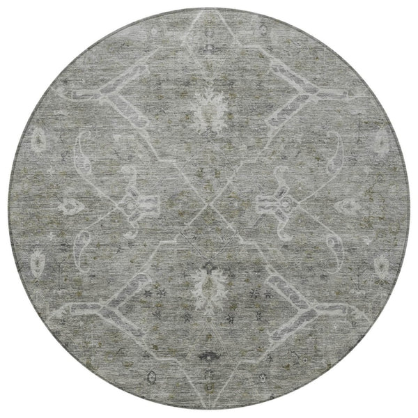 HomeRoots 8' Pewter and Gray Round Floral Area Rug – Stylish, Washable Indoor/Outdoor Design for Any Space 658263