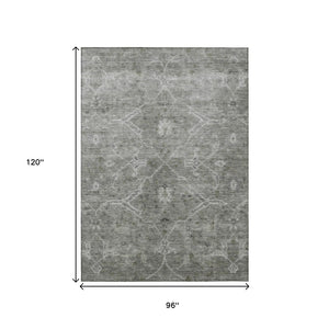 HomeRoots 8' X 10' Elegant Pewter Floral Area Rug - Washable, Stain Resistant, Perfect for Indoor & Outdoor Use 658264
