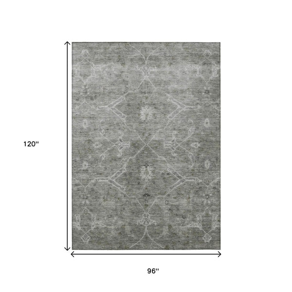 HomeRoots 8' X 10' Elegant Pewter Floral Area Rug - Washable, Stain Resistant, Perfect for Indoor & Outdoor Use 658264