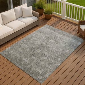 HomeRoots 9' X 12' Elegant Pewter & Gray Floral Washable Area Rug - Versatile Indoor/Outdoor Design! 658265