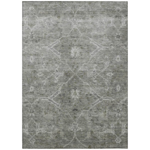 HomeRoots 9' X 12' Elegant Pewter & Gray Floral Washable Area Rug - Versatile Indoor/Outdoor Design! 658265