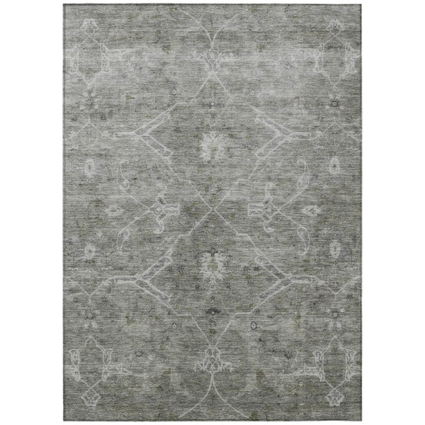 HomeRoots 9' X 12' Elegant Pewter & Gray Floral Washable Area Rug - Versatile Indoor/Outdoor Design! 658265