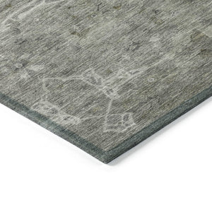 HomeRoots 9' X 12' Elegant Pewter & Gray Floral Washable Area Rug - Versatile Indoor/Outdoor Design! 658265