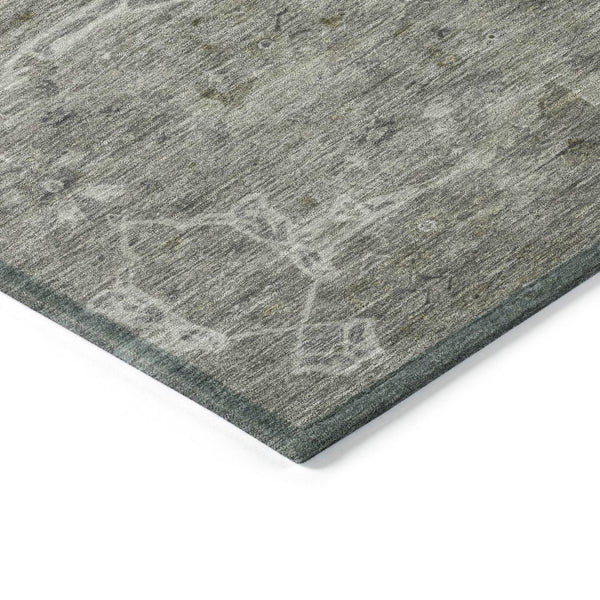 HomeRoots 9' X 12' Elegant Pewter & Gray Floral Washable Area Rug - Versatile Indoor/Outdoor Design! 658265