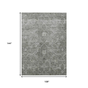 HomeRoots 9' X 12' Elegant Pewter & Gray Floral Washable Area Rug - Versatile Indoor/Outdoor Design! 658265