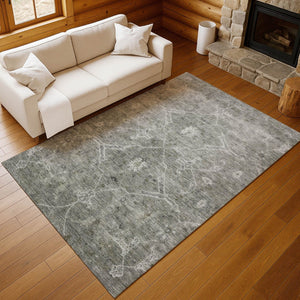 HomeRoots 9' X 12' Elegant Pewter & Gray Floral Washable Area Rug - Versatile Indoor/Outdoor Design! 658265
