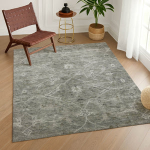 HomeRoots 9' X 12' Elegant Pewter & Gray Floral Washable Area Rug - Versatile Indoor/Outdoor Design! 658265