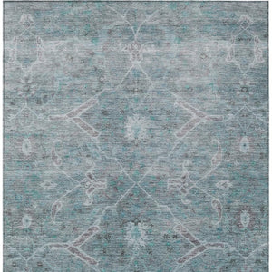 HomeRoots 5' X 8' Teal Blue and Gray Floral Rug - Durable, Washable, Stylish for Indoor & Outdoor Spaces 658268