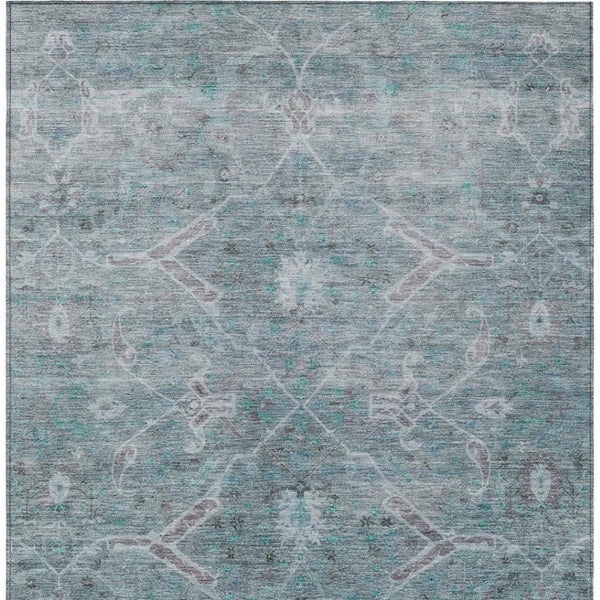 HomeRoots 5' X 8' Teal Blue and Gray Floral Rug - Durable, Washable, Stylish for Indoor & Outdoor Spaces 658268