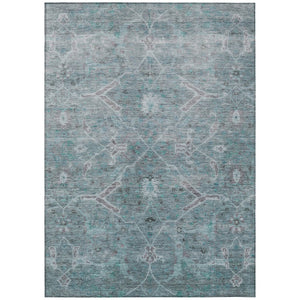 HomeRoots 5' X 8' Teal Blue and Gray Floral Rug - Durable, Washable, Stylish for Indoor & Outdoor Spaces 658268