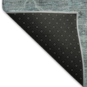 HomeRoots 8' Teal Blue and Gray Round Floral Area Rug – Stylish, Washable, Indoor/Outdoor, Durable Design 658269