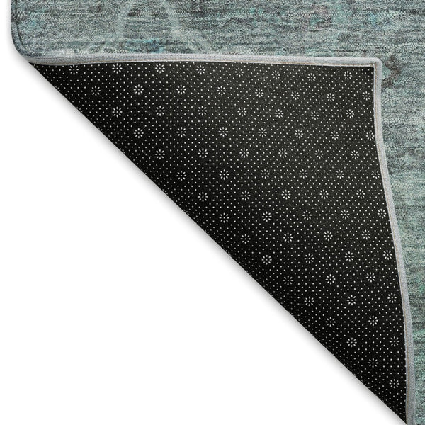 HomeRoots 8' Teal Blue and Gray Round Floral Area Rug – Stylish, Washable, Indoor/Outdoor, Durable Design 658269