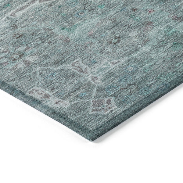 HomeRoots 8' Teal Blue and Gray Round Floral Area Rug – Stylish, Washable, Indoor/Outdoor, Durable Design 658269