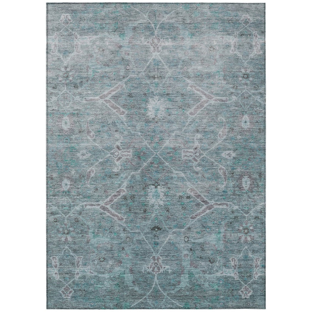 HomeRoots 8' X 10' Durable Teal Blue & Gray Floral Area Rug – Stylish, Washable for Indoor/Outdoor Use! 658270