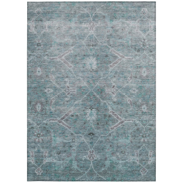 HomeRoots 10' Teal Blue & Gray Floral Area Rug – Washable, Durable Indoor/Outdoor Design for Any Space 658272