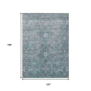 HomeRoots 10' Teal Blue & Gray Floral Area Rug – Washable, Durable Indoor/Outdoor Design for Any Space 658272