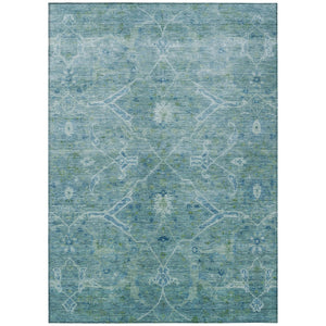 HomeRoots 5' X 8' Floral Turquoise and Ivory Area Rug - Washable, Durable Design for Indoor & Outdoor Use 658274