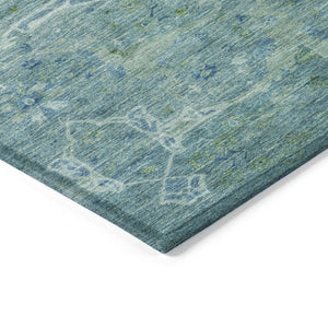 HomeRoots 5' X 8' Floral Turquoise and Ivory Area Rug - Washable, Durable Design for Indoor & Outdoor Use 658274