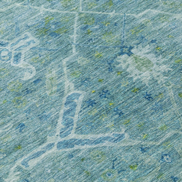 HomeRoots 5' X 8' Floral Turquoise and Ivory Area Rug - Washable, Durable Design for Indoor & Outdoor Use 658274