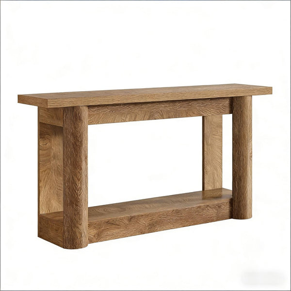 English Elm Practical Geometric Console Table with Matte Black Wood Grain Finish for Entryway or Sofa T3971P453068