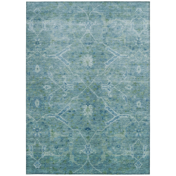 HomeRoots 8' X 10' Turquoise Floral Indoor Outdoor Rug - Durable, Washable, Stain-Resistant, Stylish Design 658276