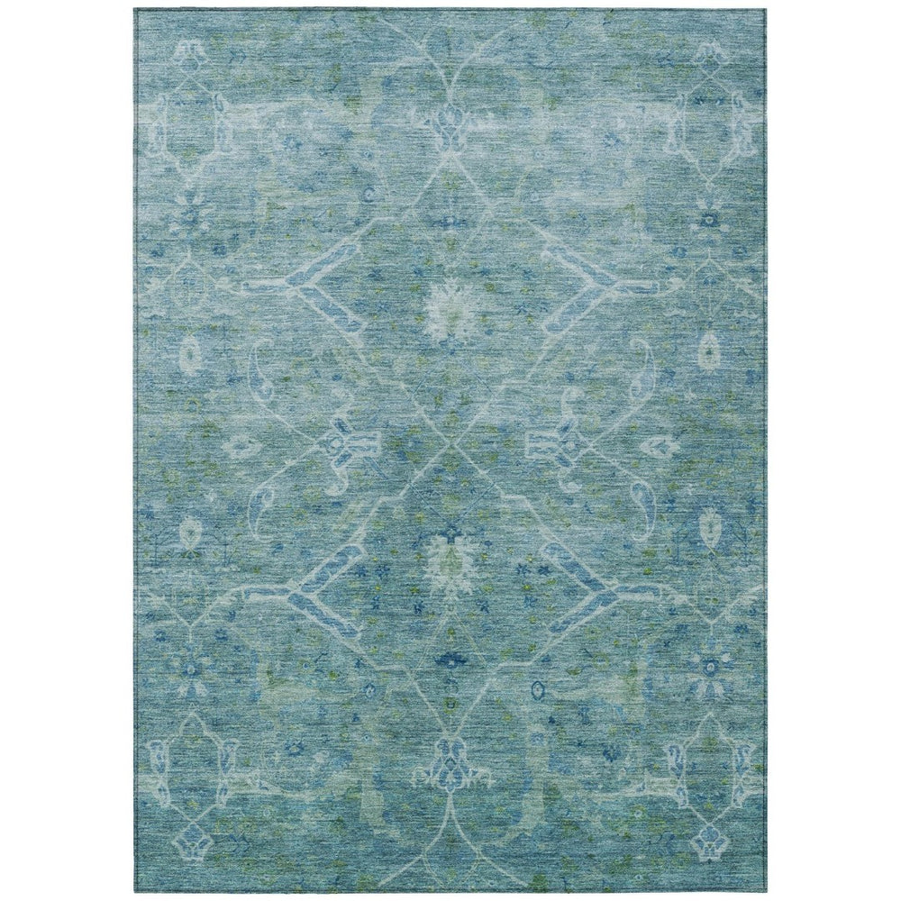 HomeRoots 8' X 10' Turquoise Floral Indoor Outdoor Rug - Durable, Washable, Stain-Resistant, Stylish Design 658276
