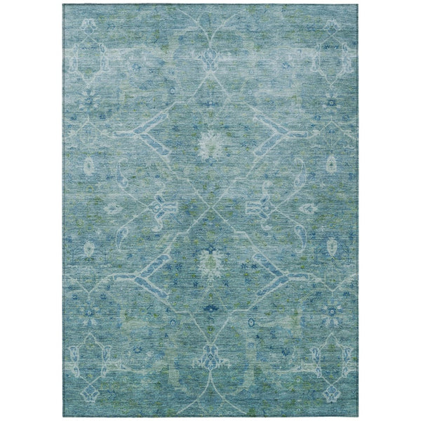HomeRoots 8' X 10' Turquoise Floral Indoor Outdoor Rug - Durable, Washable, Stain-Resistant, Stylish Design 658276