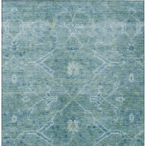 HomeRoots 8' X 10' Turquoise Floral Indoor Outdoor Rug - Durable, Washable, Stain-Resistant, Stylish Design 658276
