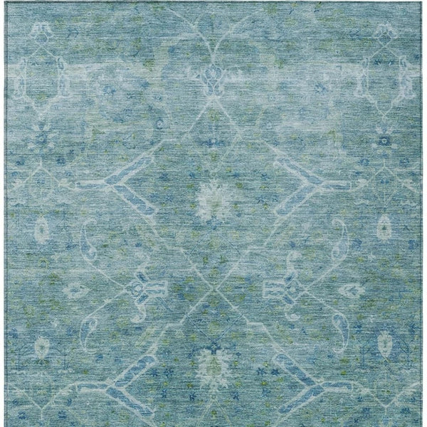 HomeRoots 9' X 12' Floral Turquoise Area Rug - Durable, Washable & Versatile for Indoor/Outdoor Elegance 658277