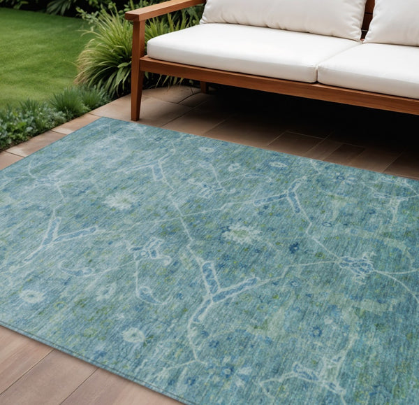 HomeRoots 9' X 12' Floral Turquoise Area Rug - Durable, Washable & Versatile for Indoor/Outdoor Elegance 658277