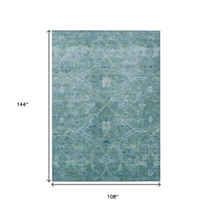 HomeRoots 9' X 12' Floral Turquoise Area Rug - Durable, Washable & Versatile for Indoor/Outdoor Elegance 658277