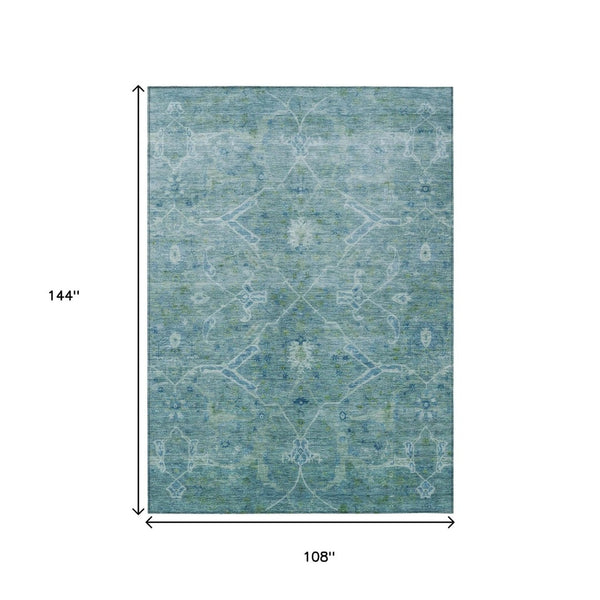 HomeRoots 9' X 12' Floral Turquoise Area Rug - Durable, Washable & Versatile for Indoor/Outdoor Elegance 658277
